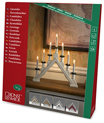 Konstsmide Holzleuchter, Eiche gebeizt, mit Dekorationen, 7 klare Birnen, 230V Innen, weißes Kabel - 2285-130