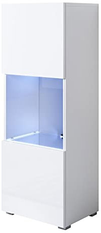 muebles bonitos Vitrine modèle Luke V3 (40x128cm) Blanc avec Pieds Standard