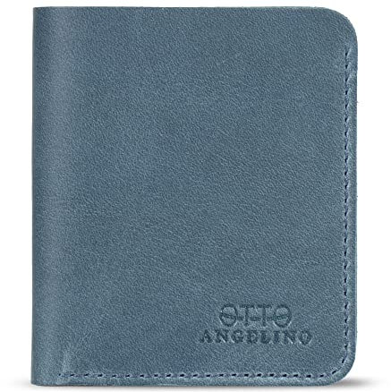Otto Angelino Echtleder Ultra Slim Bifold Kartenhalter und Geldbörse - Unisex (Blau)