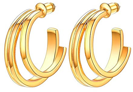 U7 Creolen Ohrringe 18k vergoldet Doppel C Offene Halbe Ohrringe mit 925 Silber Nadel anti-allergisch goldenfarben Damen Mädchen Vintage Modeschmuck Geschenk für Weihnachten Jahrestag