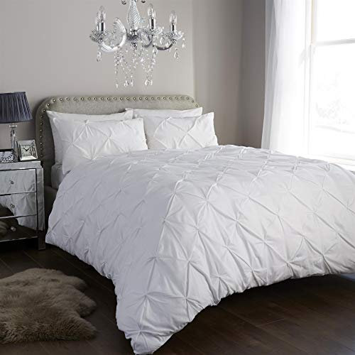 Olivia Rocco Pintuck Duvet Cover Set Pinch Pleat Design includes Pillowcases Easy Care Soft Cotton Rich Quilt Bedding Bed Covers, King White
