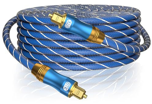 EMK Cable óptico Cable de audio óptico digital Toslink Cable Spdif compatible con TV, barra de sonido, cine en casa, Xbox, PS4 y más (10M, óptico chapado en oro Toslink, Azul)