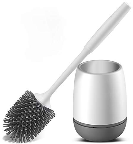 Juliyeh Juego de cepillos de Silicona Suave para Limpieza de Inodoro y Soporte de Secado rápido, Blanco, Talla única