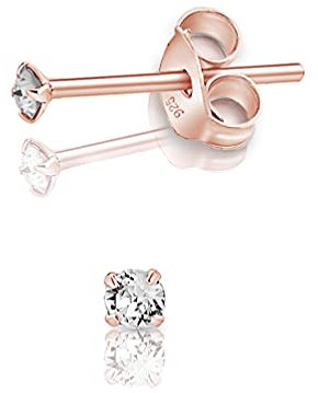 Orecchini Punto Luce Argento 925 Placcati Oro Rosa con Brillantino di Cristallo 2 mm - Punto Luce Oro Rosa - Orecchini Brillantini - Orecchini Brillante - Orecchini Donna Diamante