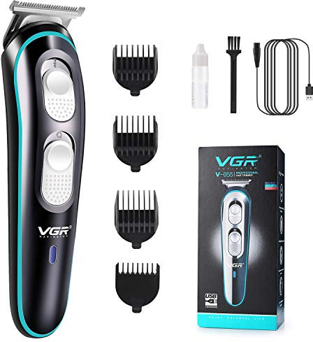 VGR Hair Clippers for Men Professional Hair Cutting Kit Electric Rechargeable Beard Trimmer Cordless Low Noise Beard Shaver for Mens Baby Kids Adult Daily Travel Use with Guide Combs Brush USB Cord
