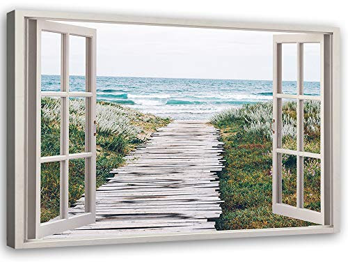 Leinwandbild XXL Landschaft Wandbild Kunst Fenster-Illusion Grün 120x80 cm