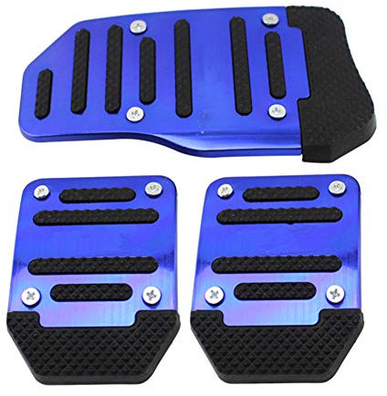 3 Stück Auto Pedal Set,MoreChioce Universal Aluminium Rutschfeste Bremsfußpedale Auto Pedale Abdeckung Rutschfeste Fußpedal Pedalkappen Bremsen Abdeckplatte für Manuell Auto,Blau