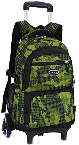 BOZONLI Mochilas Escolares con Ruedas, Mochila Escolar para Niños con Rueda, Maleta Infantil Caja Trolley, Equipaje De Bolsillo De La Escuela Portátil (Verde)