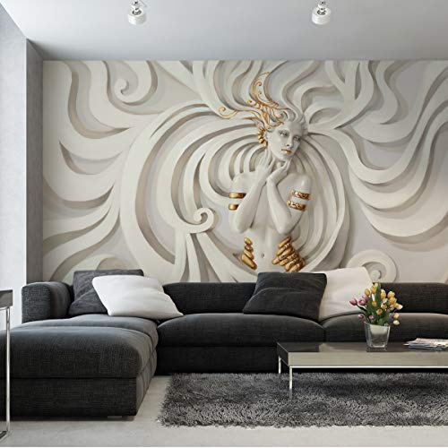 Muralo Vlies Fototapete 312 x 219 3D Effekt Medusa Tapete Luxus Stein Steinoptik Marmor Wohnzimmer Schlafzimmer Wandbilder XXL Wand Br. 312 cm x Hö. 219 cm