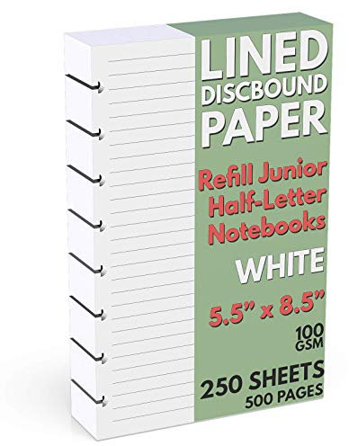 Discbound Papier-Nachfüllpackung, liniert, 250 Blatt (500 Seiten), 14 cm x 21,6 cm, 100 g/m², Junior-Notizbücher mit 8 CDs