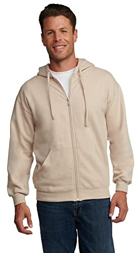 Fruit of the Loom Men's Eversoft Fleece Sweatshirts & Hoodies Shirt, Full Zip-Khaki Heather, XXXL