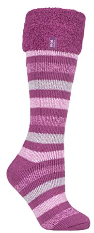 HEAT HOLDERS SOCKSHOP Ladies 2.3 TOG Hellebore Cosy Cuff Wellington Boot Socks 4-8 Pink Stripe