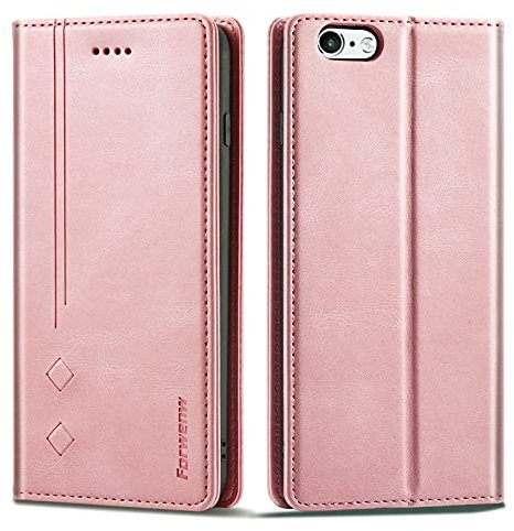 LOLFZ Hülle für iPhone 6 Plus iPhone 6S Plus, Klappbare Leder Handyhülle Kartenfach Standfunktion Stoßfeste Magnetische Schutzhülle für iPhone 6 Plus/6S Plus - Rosegold