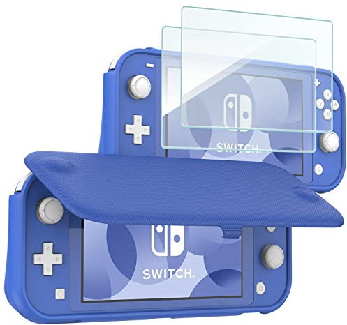 ProCase Coque à Rabat + 2 Film d'Écran pour Nintendo Switch Lite en 2019, Étui Antichoc de Protection Flip Cover, Battant Détachable, Verre Trempé Installer Facile, Minimaliste et assez Sobre-Bleu
