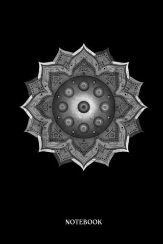 Mandala Notebook: Handpan - Hang Drum Mandala - Black Grey White | 6 X 9 120 Pages Wide Ruled Lined Notebook With Bohemian Mandala.