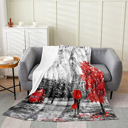 Kuscheldecke 80x150 London, Flanell Fleecedecke 3D Paar Weiche und Warme Decke, als Sofadecke Wohndecke Tagesdecke Wolldecken, für Kinder Erwachsene