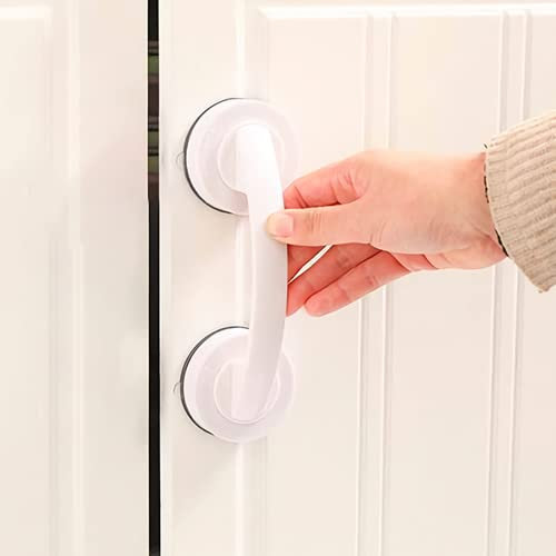 Tirador de puerta y ventana de cristal, con ventosa, para puertas corredizas de baño, asas no porosas, barras de agarre de ducha, armarios y armarios, mango que no deja marcas (blanco)