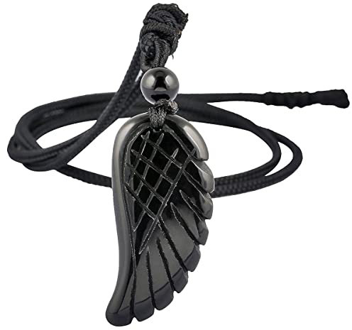Nupuyai Kristall Stein Engelsflügel Anhänger Kette Damen Herren, Obsidian Flügel Anhänger Halskette Talisman Amulett Heilstein Kette für Reiki Heilung und Glück