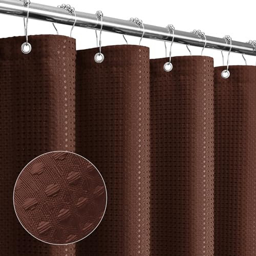 Gibelle Tenda da doccia extra lunga, 182 x 213 cm, tenda da doccia in tessuto testurizzato a nido d'ape per bagno, idrorepellente, lavabile in lavatrice, marrone