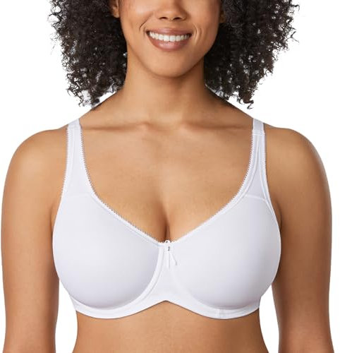 DELIMIRA Women's Support Bra Padded Plus Size Underwired Full Cup T Shirt Seamless Bra White 36C