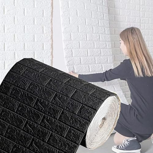 3D Wandpaneele Selbstklebend 70 cm x 10 M - Tapete Steinoptik Tapete Ziegel, Wasserdicht Wandaufkleber Ziegelstein, Wandtapete für Küche Schlafzimmer, Wohnzimmer, Hintergrund TV-Decor