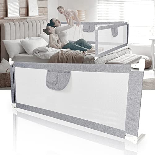 Yakimz Bettgitter (200 x 80cm), Kinderbett Kinderbettschutzgitter Rausfallschutz, Höhenverstellbar Sicherheitsschutz Bettschutzgitter, Klappbar Babybettgitter, Grau (Eine Seite)