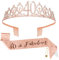 Fowecelt 40th Birthday Sash Tiara - Rose Gold Birthday Queen Tiara and Sash for Women, Rhinestone Crowns Kit for 40th Birthday Gifts, Crystal Tiara Satin Sash for 40th Birthday Party