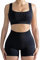 Damen 2 Stück Sport Set kurz Sportanzüge Jogginganzug, Hohe Taille Workout Outfits Nahtlos Gerippte Trainingsanzüge Fitness Yoga Sport BH and Gym Shorts Set(Schwarz,M)