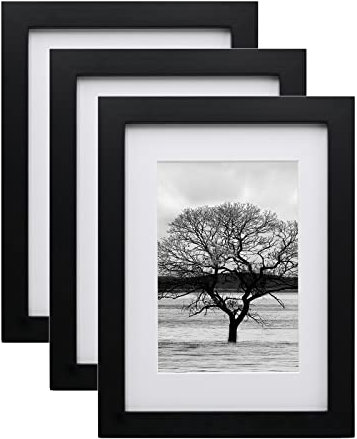 A5 Frame,A5 Picture Frame 100% Solid Wood Matted for 6x4, A5 Photo Frame with Acrylic,14.8x21cm Picture Frame for Tabletop and Wall Mounting,Certificate Frame for Portrait, Set of 3,Black