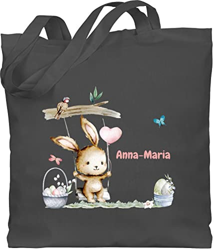 Baumwolltasche - Ostergeschenke Ostern - Hase Süß Kinder personalisiert I Osterhase - Unisize - Dunkelgrau - stoffbeutel kaninchen oster jutetasche osterhasen name erwachsene hasen tasche