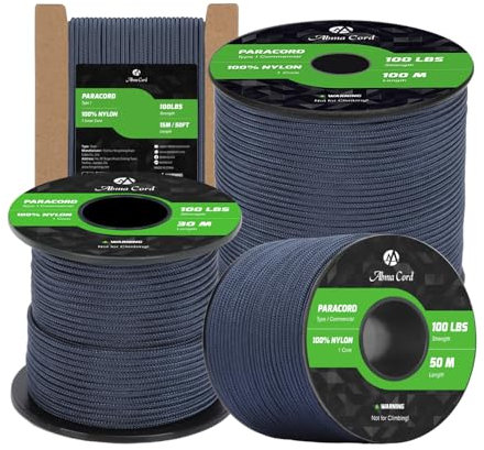 Abma Cord Paracord 2mm 100% Nylon Corda 50m Tipo I Corda da Paracadute a 1 Filo - Max. 45 kg - Blu Navy