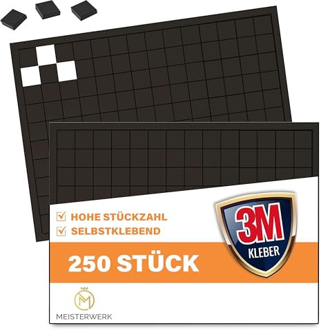 MEISTERWERK Magnetplättchen selbstklebend (250 Stück) - Stärkste Klebekraft durch erstklassigen 3M Kleber - Magnetstreifen, Flache Magnete I Magnetfolie selbstklebend