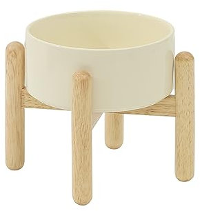 Havniva Ceramic 6.1inch Raised Dog Bowl with Stand for Small and Medium Dog Dish Pet Food and Water Bowl (Single Bowl with Stand - Beige)