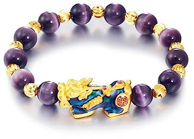 Feng Shui Pi Xiu Amethyst Armband, Chinesisches Feng Shui Amulett Armband, Pi Xiu Feng Shui Armband, Glücksarmband mit Perlen, Pi Yao Reichtum Amulett, Glücksschmuck und Reichtum (Mauve)