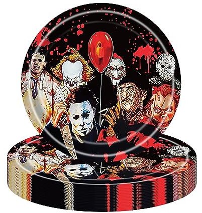 YAAVAAW 16Pcs Horror Movie Character Paper Plates, 18cm - Halloween Dinner Plates for Scream Party Supplies