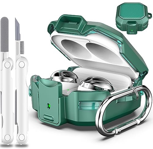 MHYALUDO Secure Lock Armor Case Comptible with Galaxy Buds FE (2023) / Galaxy Buds2 Pro Case (2022) / Galaxy Buds Pro (2021) / Galaxy Buds 2 (2021) / Galaxy Buds Live (2020) Case with Kit,Green