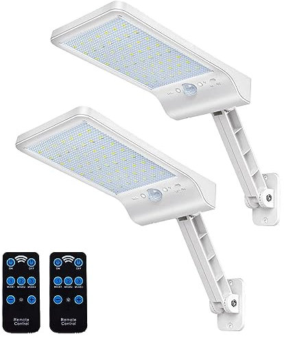 COLBOR Lampe Solaire Exterieur, 56 LEDs Lumiere Solaire avec Détecteur de Mouvement 3 Modes Réglables IP65 Étanche Puissant avec Télécommande (Blanc), Lampe-Solaire-Exterieur-Eclairage-Lumiere