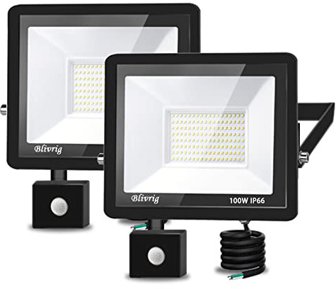 Toobettp Projecteur LED 100W Avec Détecteur de Mouvement, 10000LM Spot Extérieur Blanc Froid 6500K, Éclairage IP66 Imperméable pour Jardin, Garage, Patio, Usines, Stades