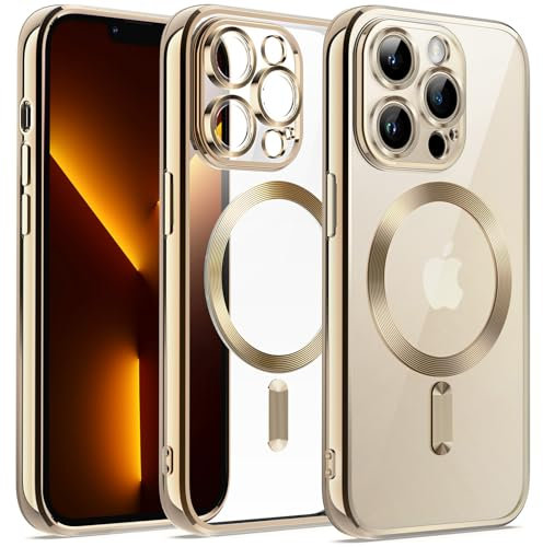 JETech Soft Clear Case for iPhone 13 Pro 6.1-Inch, Camera Lens Full Protection, Compatible with MagSafe Wireless Charging, Shockproof Electroplated TPU Phone Cover (Gold)
