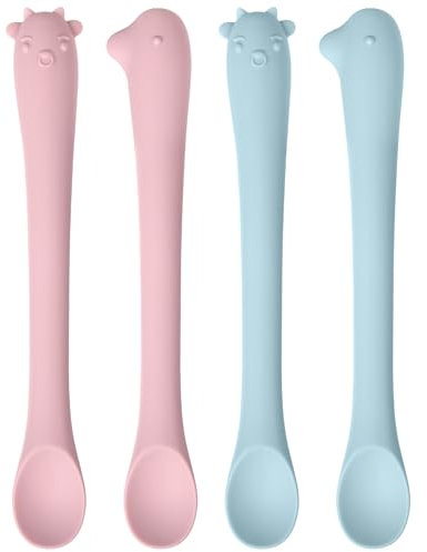 HOTUT Cucchiaio per Bambini, Set 4 Cucchiai Morbidi per Neonati e Bambini, Cucchiai in Silicone per Bambini Senza BPA, Cucchiaino Svezzamento Delicati e Flessibili, Primo Stadio Adatto Alle Gengive