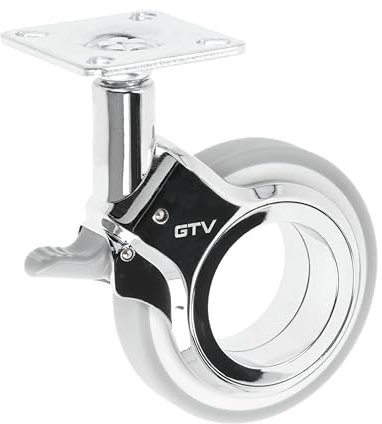GTV - Möbelrollen GIRA | Lenkrollen | Rollen für Möbel | mit Bremse | Durchmesser 75 mm | aus Kunststoff und Stahl | Verchromt + grau matt