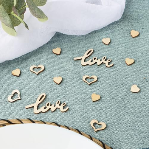 COLOFALLA 100 Stücke Hochzeit Konfetti Mini Herz Streudeko Holz für Verlobung Valentinstag