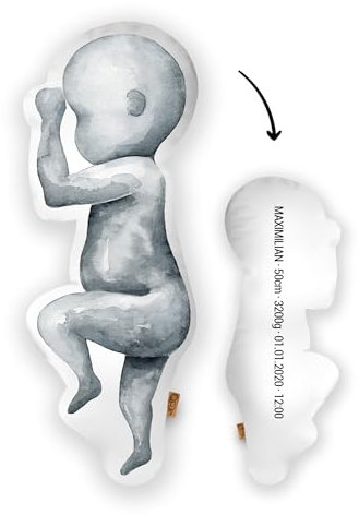 Mein Babykissen Personalisiertes Geburtskissen zur Geburt im 1:1 Maßstab | Mit Namen für Neugeborene | Erinnerungen in Originalgröße Jungen Mädchen (Original, 1:1 Maßstab mit Gewicht, Watercolor One)