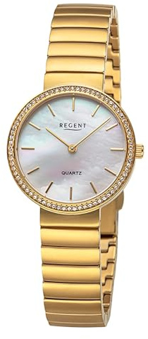 REGENT Damen Armbanduhr Analog Metallarmband Gold URF1506 Analoguhr