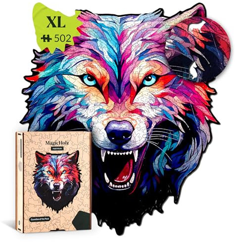 MagicHolz – Holzpuzzle Wächter des Rudels | Wolf – Holz Puzzle 47 x 40 cm inkl.Premium Holzbox – besondere Geschenkidee für Erwachsene & Kinder