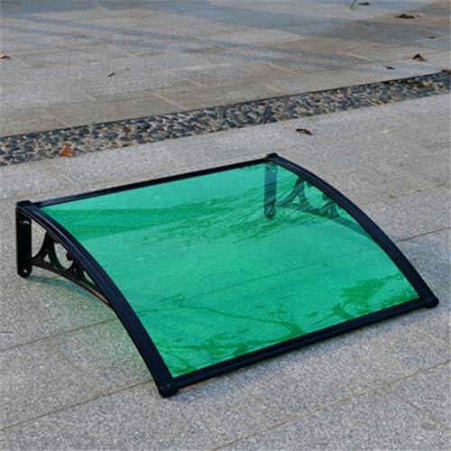 Türdach Überdachung Pultvordach Markise Fenster Schwarze Kunststoffhalterung und grün Platte Polycarbonat,Pavillion Türvordach Regenschutz Beständiger Eingangstür Garage Balkon (150×290cm)