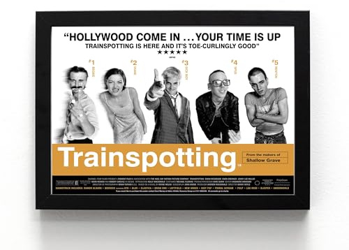 Trainspotting Filmposter, Motiv: Filmposter der 90er Jahre, A5, gerahmt (gerahmt, 21 x 16 cm)