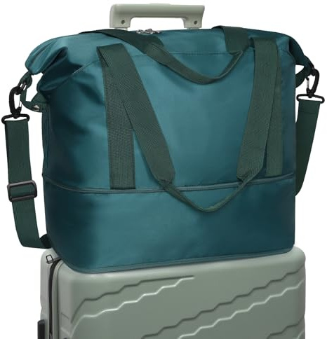 DMluna wasserdichter Reise-Seesack - Tragetasche, Sporttasche, Schultertasche - Wochenendtasche für Damen und Herren - Krankenhaus-Tasche - Erweiterbar mit Trolley-Ärmel und Nasstasche - Dunkelgrün