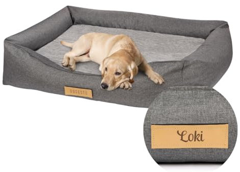 Petsen Hundebett Orthopädisches waschbar – Hundesofa große Hunde – Hundecouch mit Bezug abnehmbar – Hundematte mit Gravieren Namen (Grau, L 100 cm x B 82 cm x H 18 cm)
