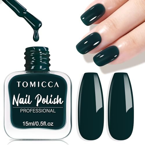 TOMICCA Water-Based Nail Polish - Quick Dry Dark Green Non-Toxic Polish, Vegan & Easy Removal for Healthy Nails | 15ml Long Lasting Salon Manicure at Home